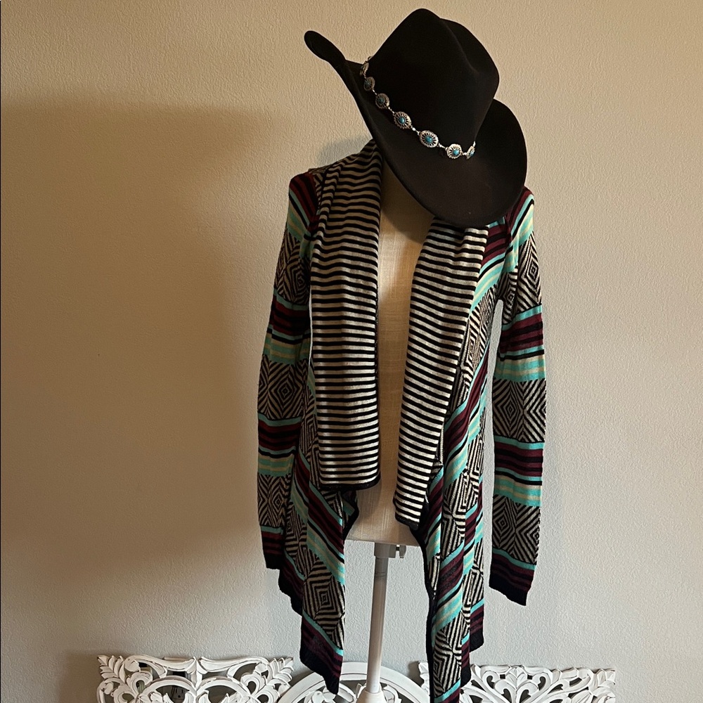 Say What? Geometric and Striped Cardigan